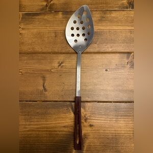 Stanhome Stainless BAKELITE Utensils Brown Angled Slotted Teardrop Spoon Vintage